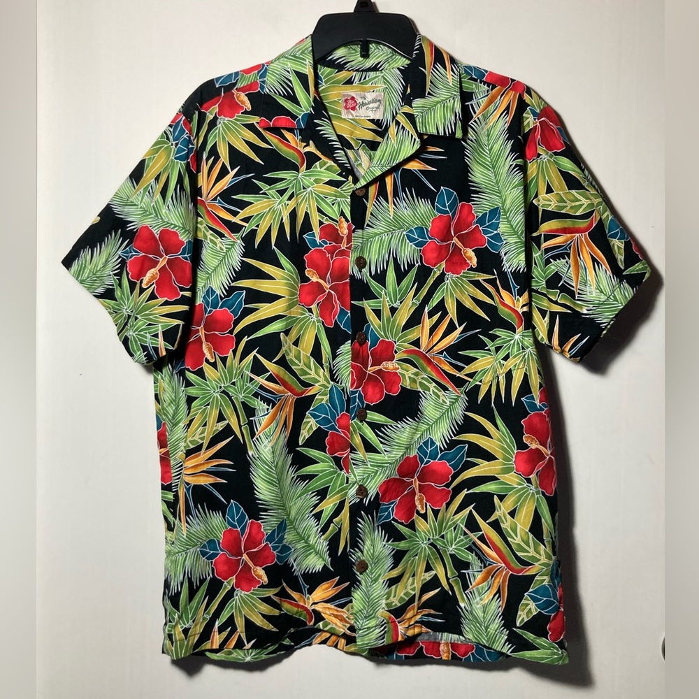 Hilo Hattie Men’s Short Sleeve Hawaiian Made Button Down Shirt Pocket Sz Large
